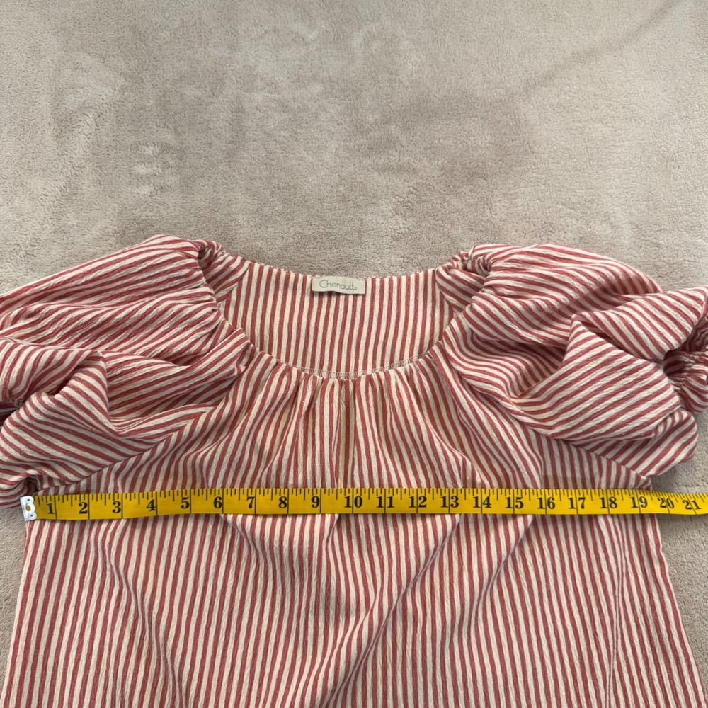 Chenault Red White Striped Puff Sleeve Coastal Cottagecore Hamptons Boho Sz M - Picture 9 of 11